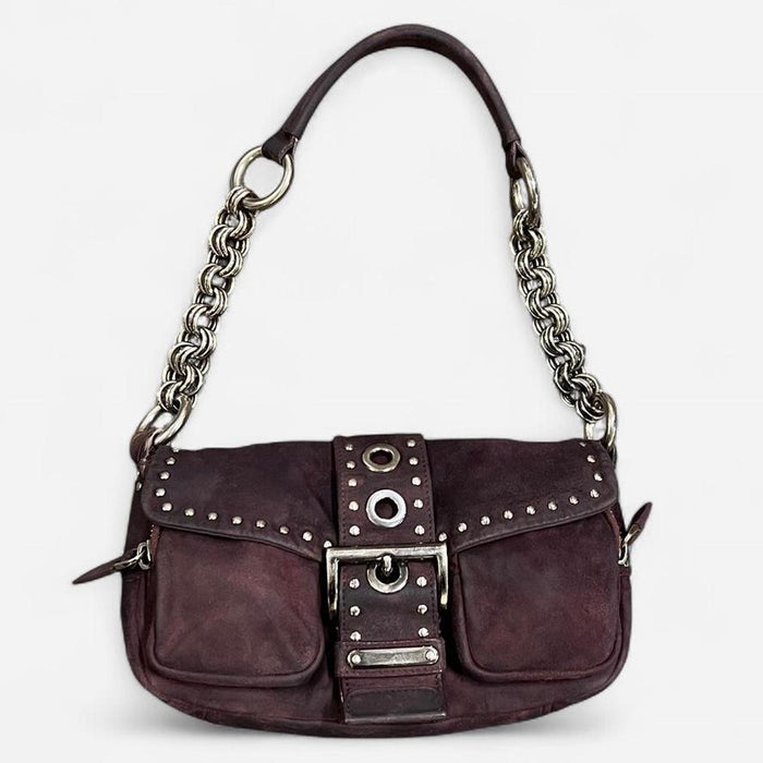 Prada purple suede chain shoulder bag