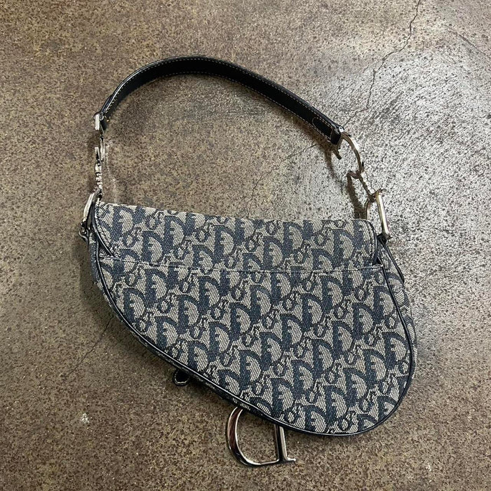 Christian Dior navy blue oblique saddle bag