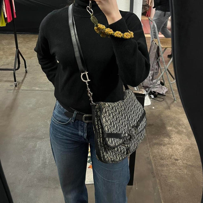 Christian Dior black trotter crossbody spellout strap bag