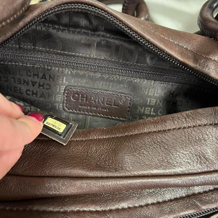 Chanel chain link brown leather bag