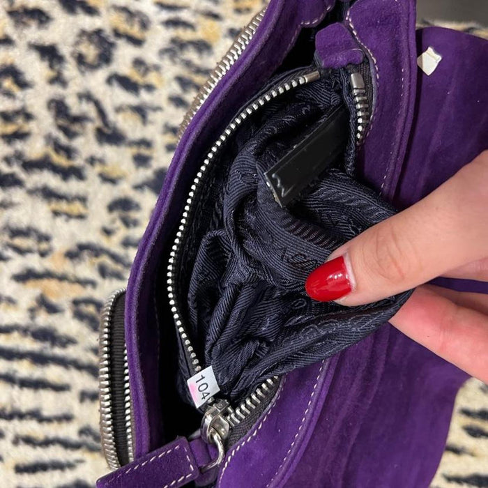 Prada pocket purple suede chain bag
