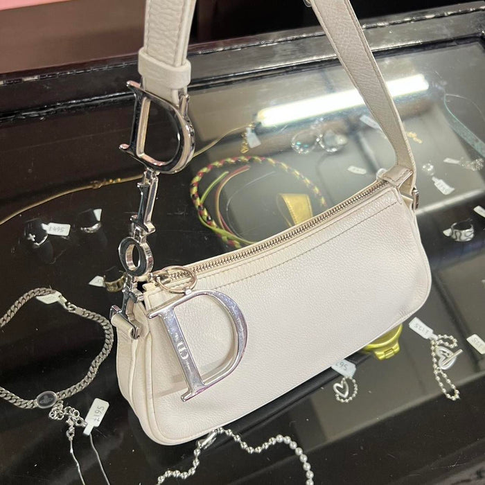 Christian Dior white leather spellout shoulder bag