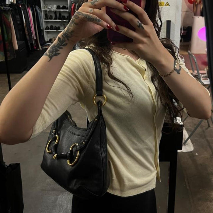 Gucci horsebit black leather shoulder bag
