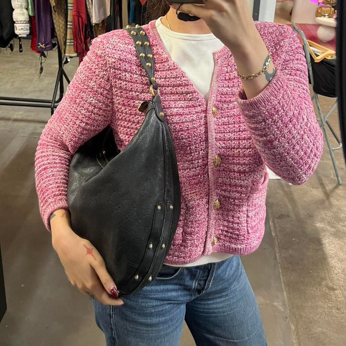 Gucci black leather guccissima hobo bag