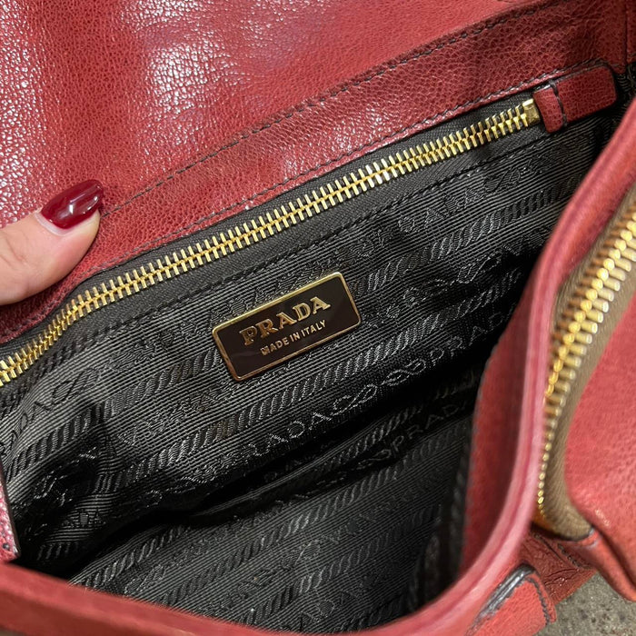Prada red leather shoulder bag