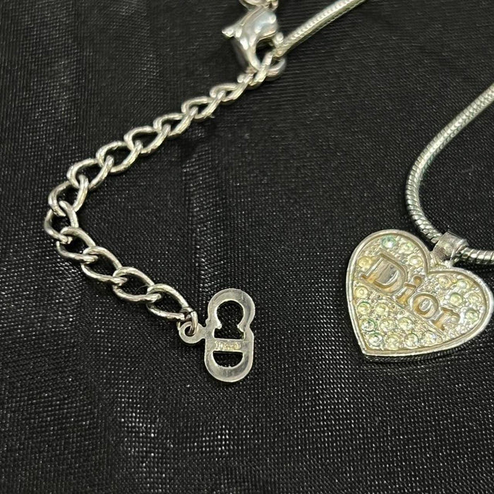 Christian Dior silver diamanté heart necklace