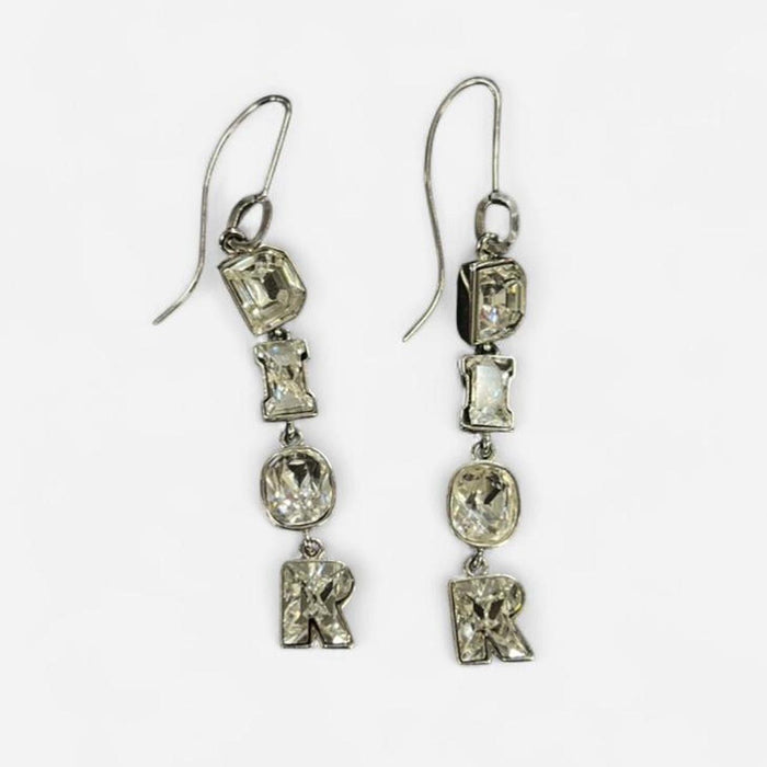 Christian Dior crystal spell out drop earrings