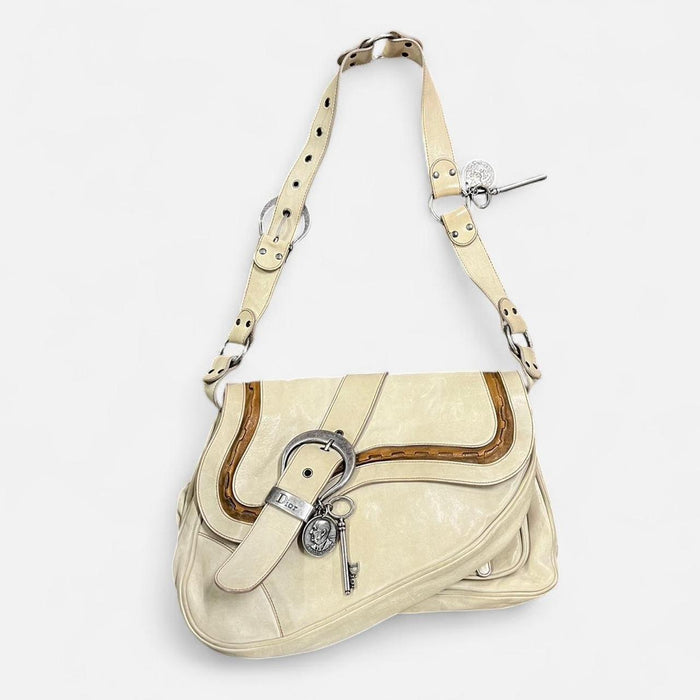 Christian Dior cream gaucho bag