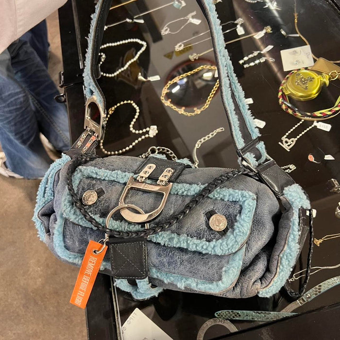 Christian Dior shearling blue flight bag