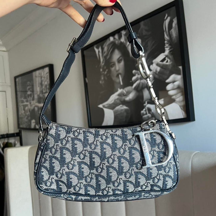 Dior vintage navy blue & silver spellout shoulder bag