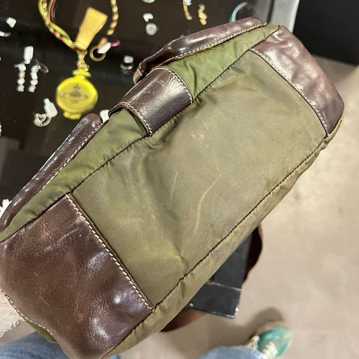 Prada green & brown tessuto shoulder / cross body bag