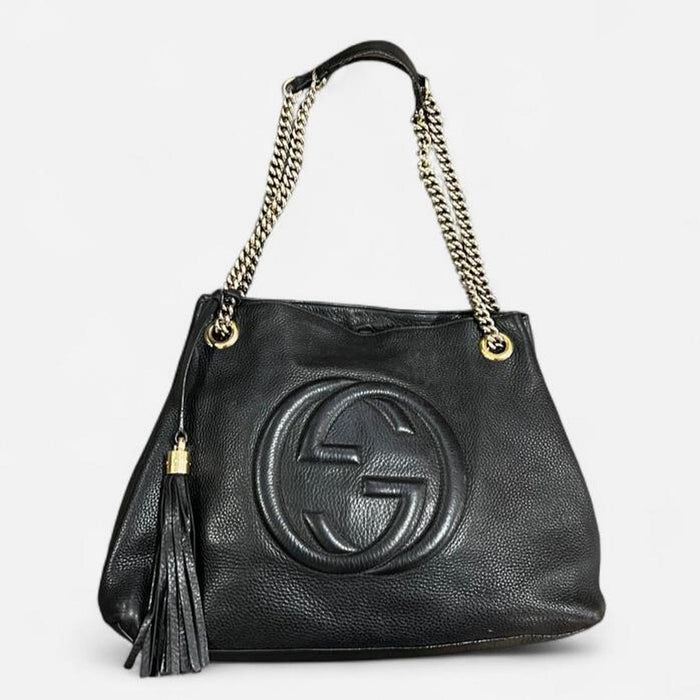 Gucci black leather soho chain bag