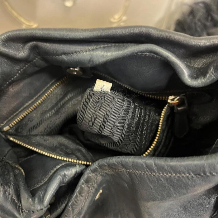 Prada black leather double pocket hobo bag