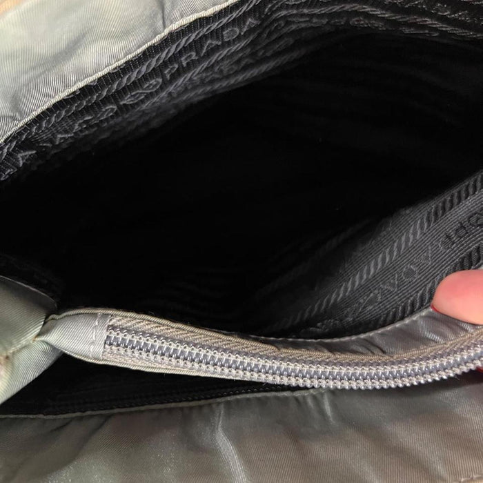 Prada green grey tote bag with chain strap