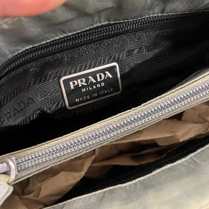 Prada green grey tote bag with chain strap