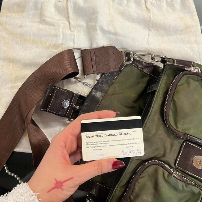 Prada green & brown tessuto shoulder / cross body bag