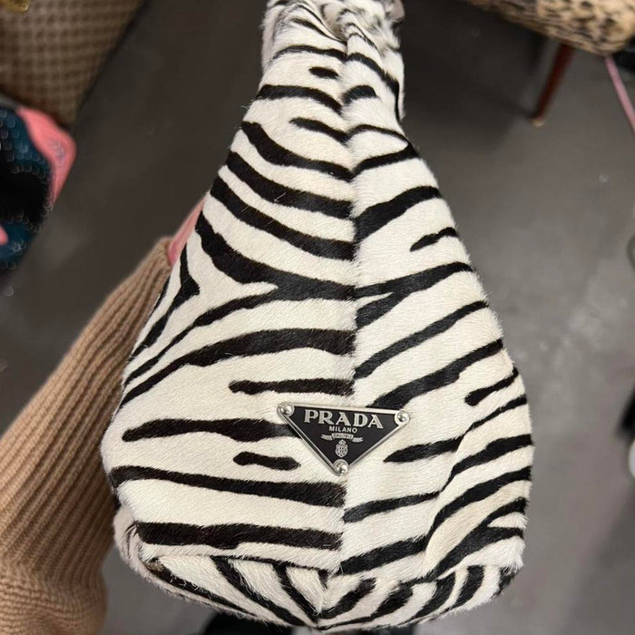Prada pony fur zebra shoulder bag