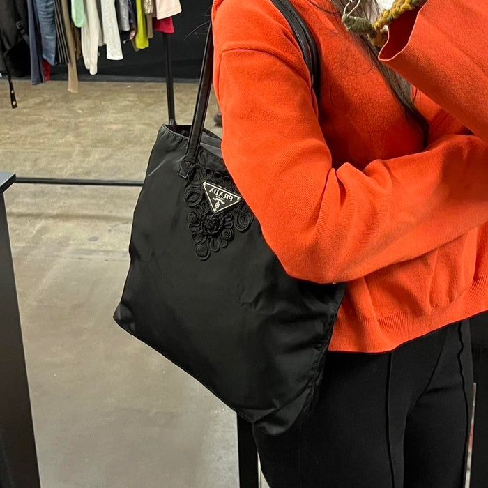 Prada black nylon tote bag