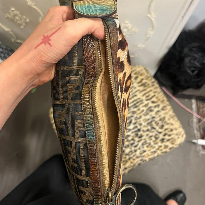 Fendi leopard print fur oyster bag