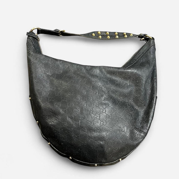 Gucci black leather guccissima hobo bag
