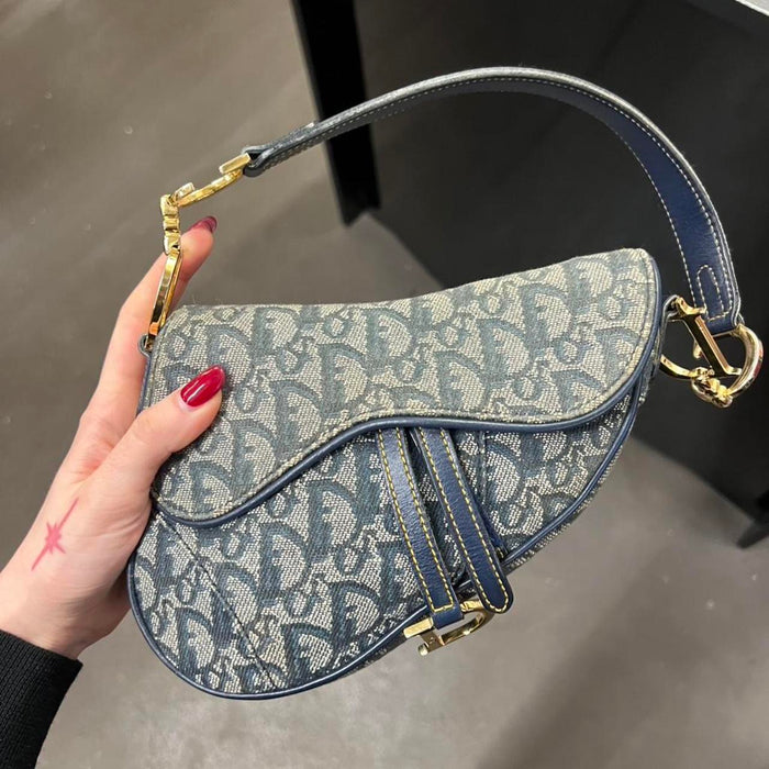 Christian Dior navy mini saddle bag