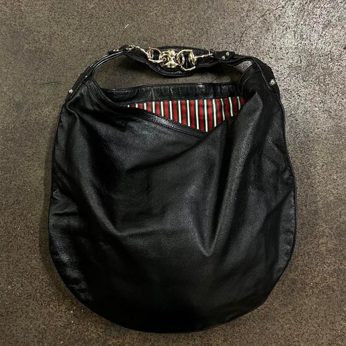 Gucci black leather horsebit bag