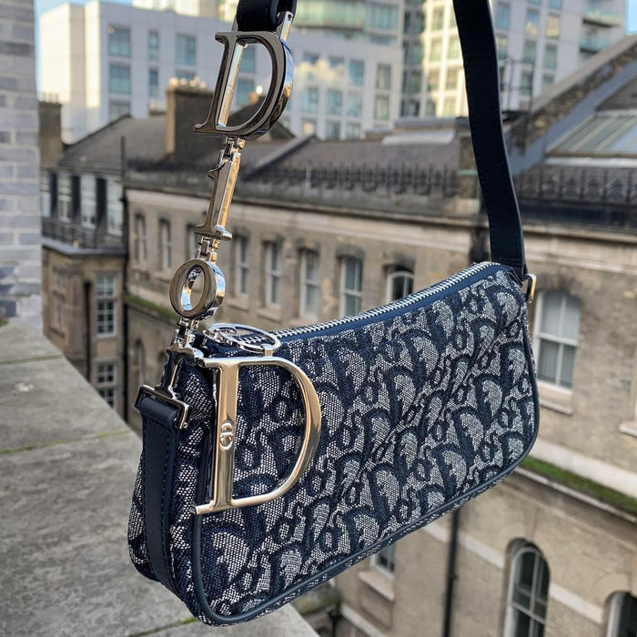 Dior vintage navy blue & silver spellout shoulder bag