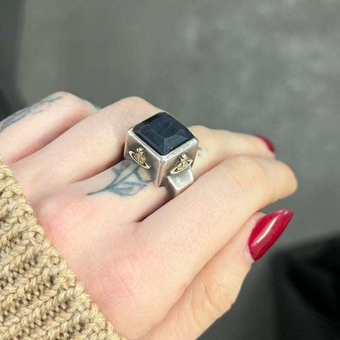 Vivienne Westwood solid silver square onyx ring