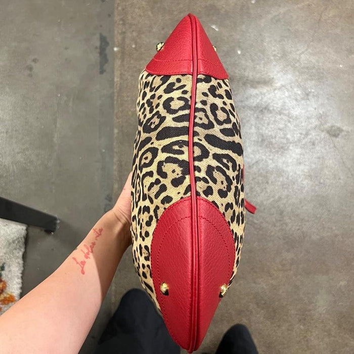 Dolce & Gabbana red leather & leopard print hobo bag