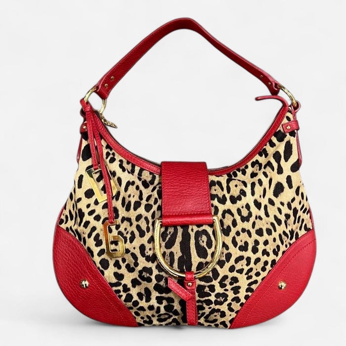 Dolce & Gabbana red leather & leopard print hobo bag