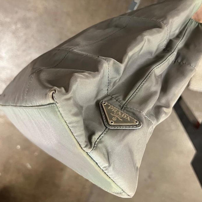 Prada green grey tote bag with chain strap