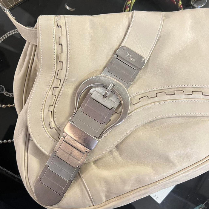 Christian Dior white oyster strap gaucho saddle bag