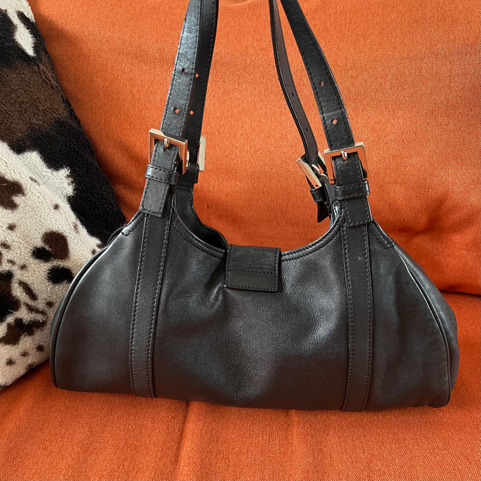 Fendi black leather hobo shoulder bag