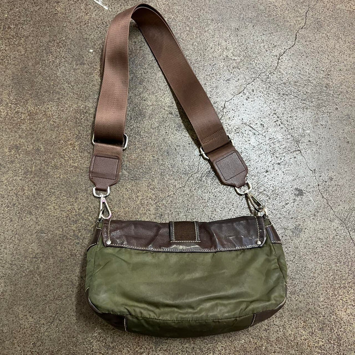 Prada green & brown tessuto shoulder / cross body bag