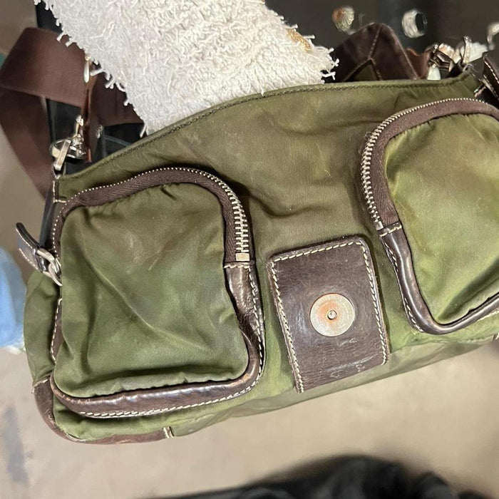 Prada green & brown tessuto shoulder / cross body bag