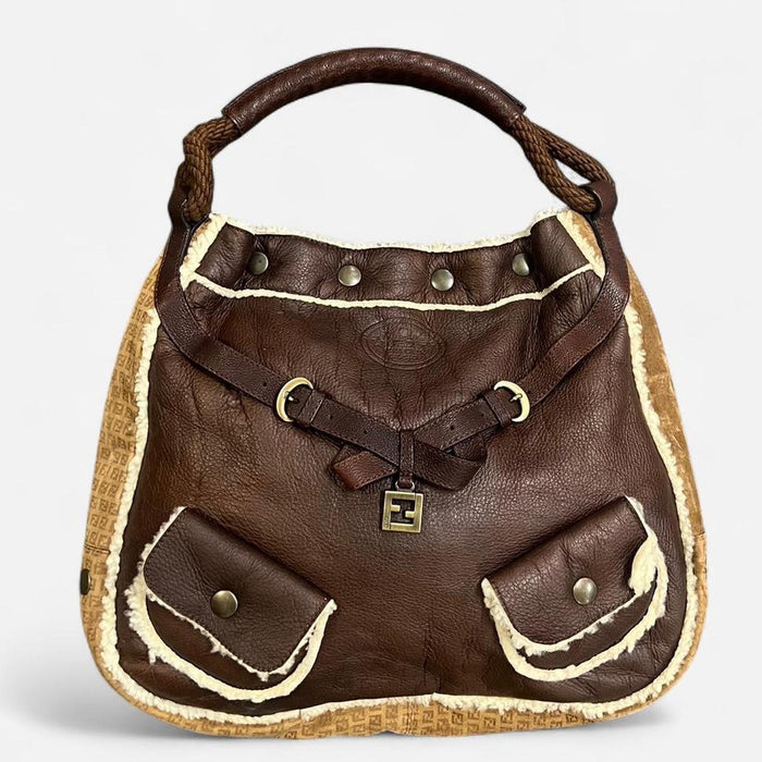 Fendi shearling leather shoulder bag