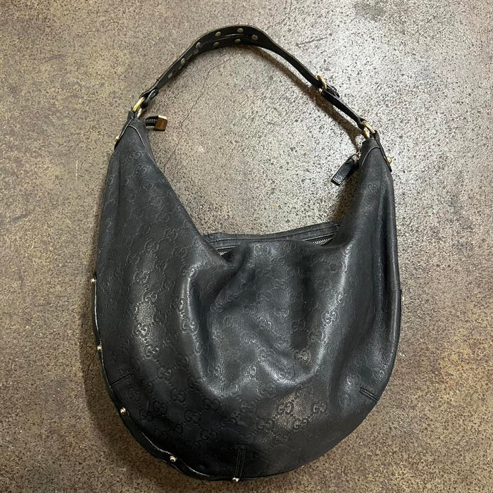 Gucci black leather guccissima hobo bag