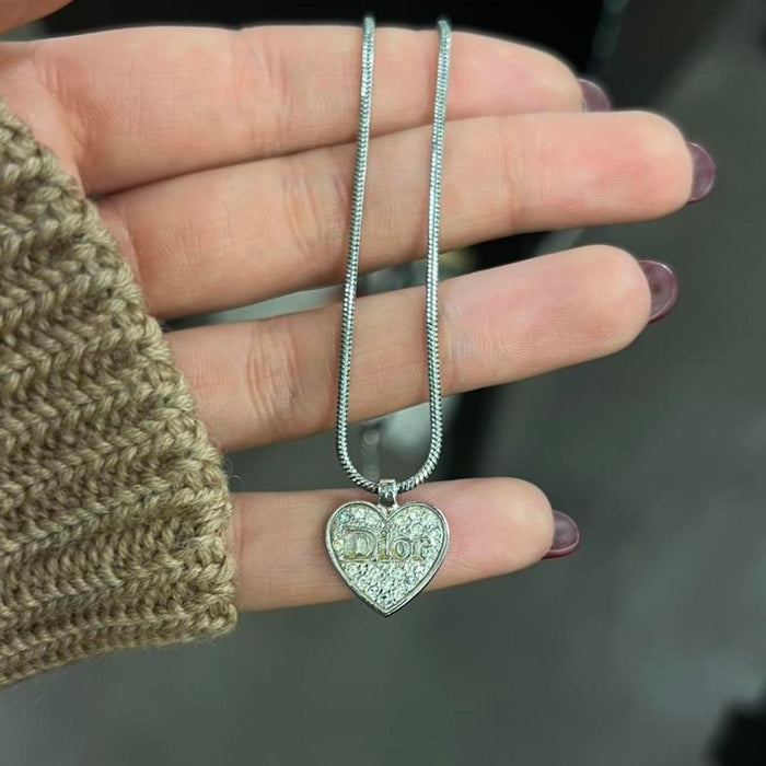 Christian Dior silver diamanté heart necklace