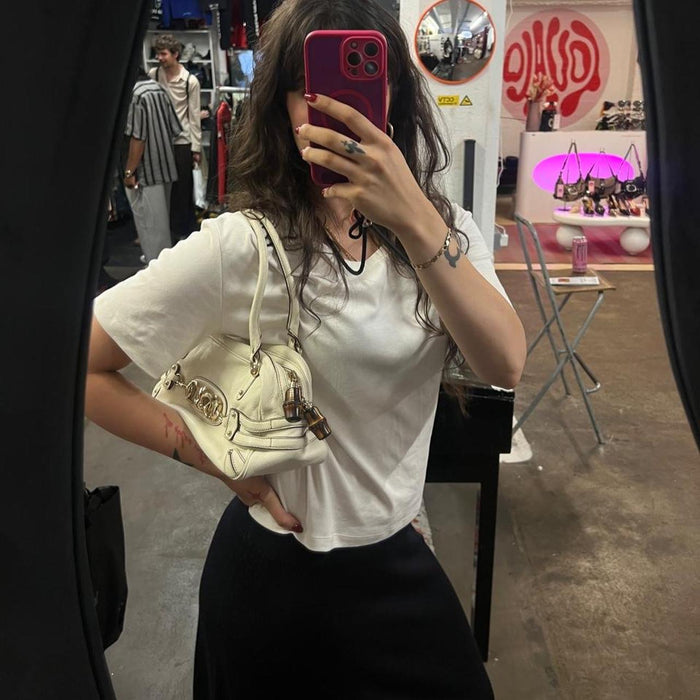 Gucci horsebit white Boston bag