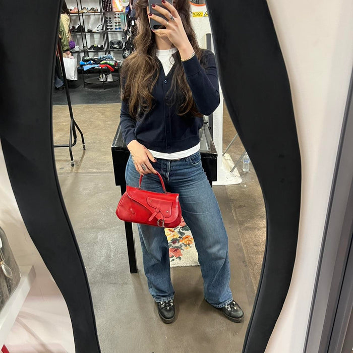 Christian Dior red patent double leather saddle bag