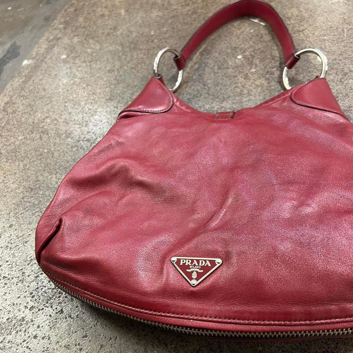 Prada red leather hobo bag