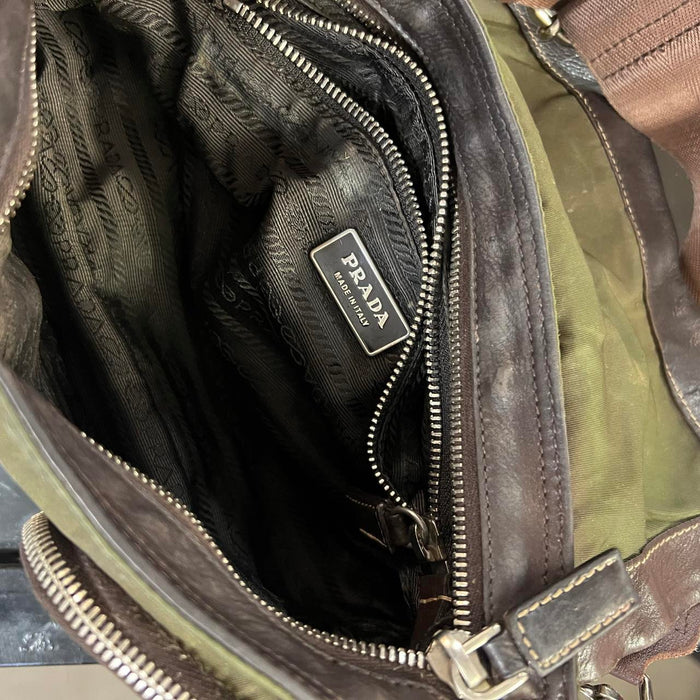Prada green & brown tessuto shoulder / cross body bag