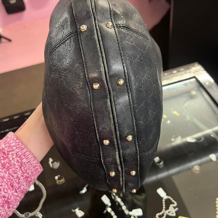 Gucci black leather guccissima hobo bag