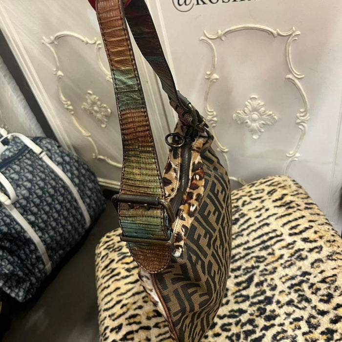 Fendi leopard print fur oyster bag