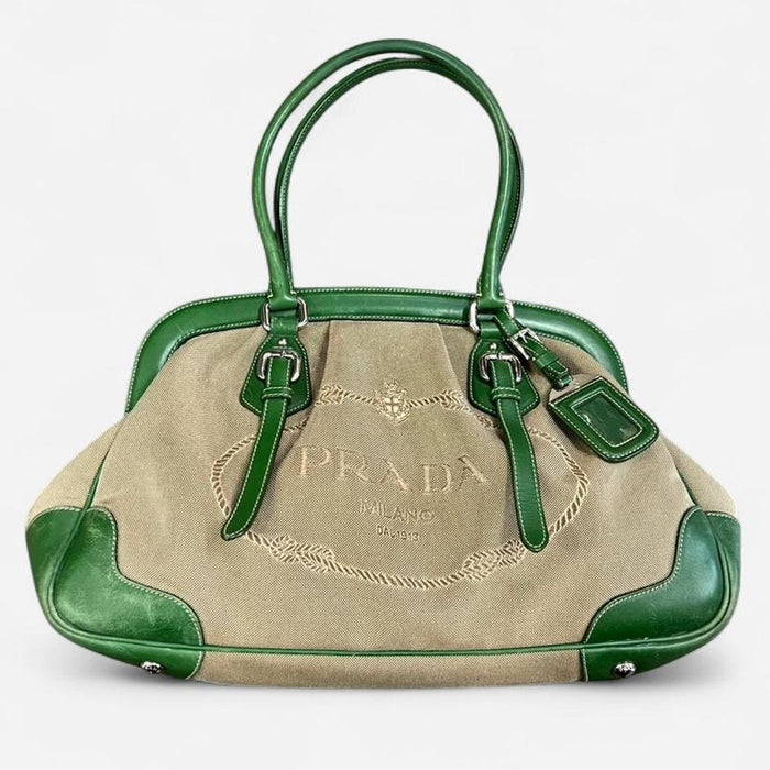 Prada green jacquard shoulder bag