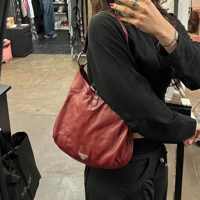 Prada red leather hobo bag