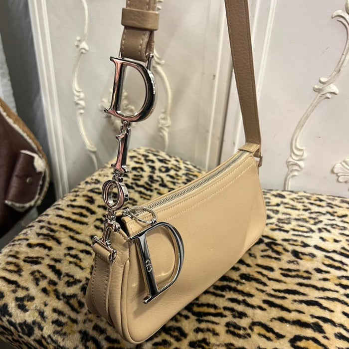 Christian Dior beige spellout shoulder bag