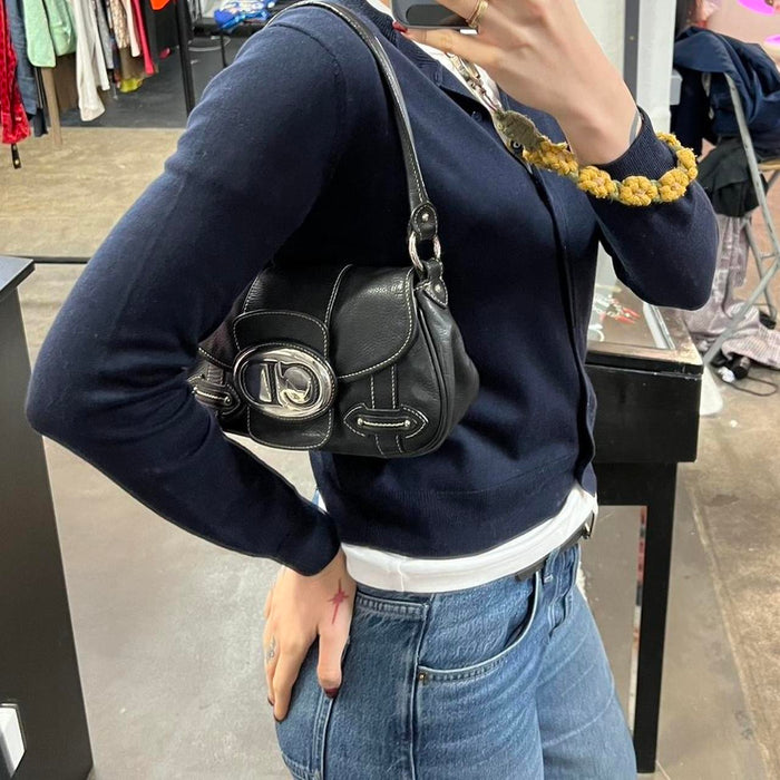 Christian Dior black leather shoulder bag