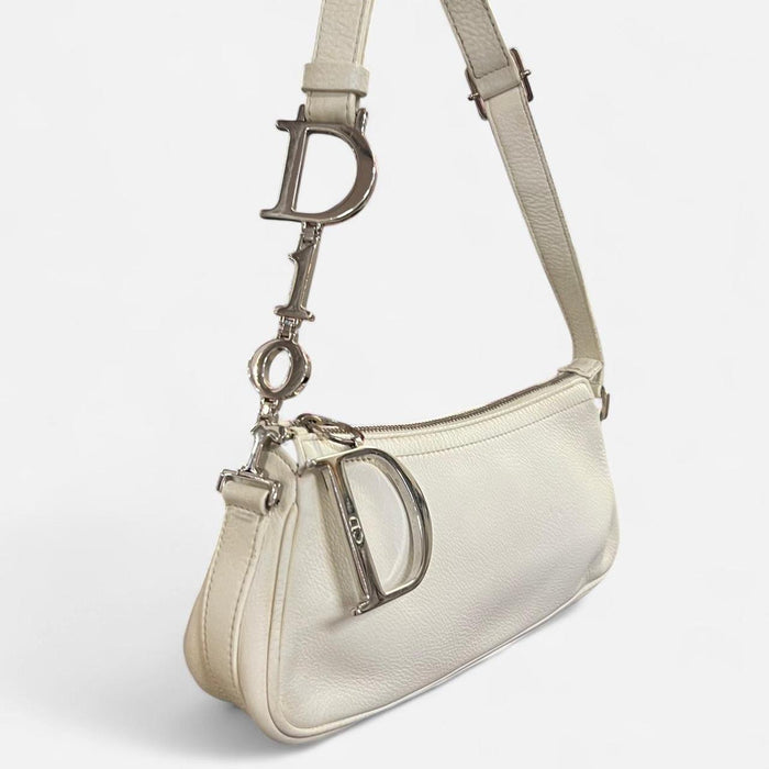 Christian Dior white leather spellout shoulder bag