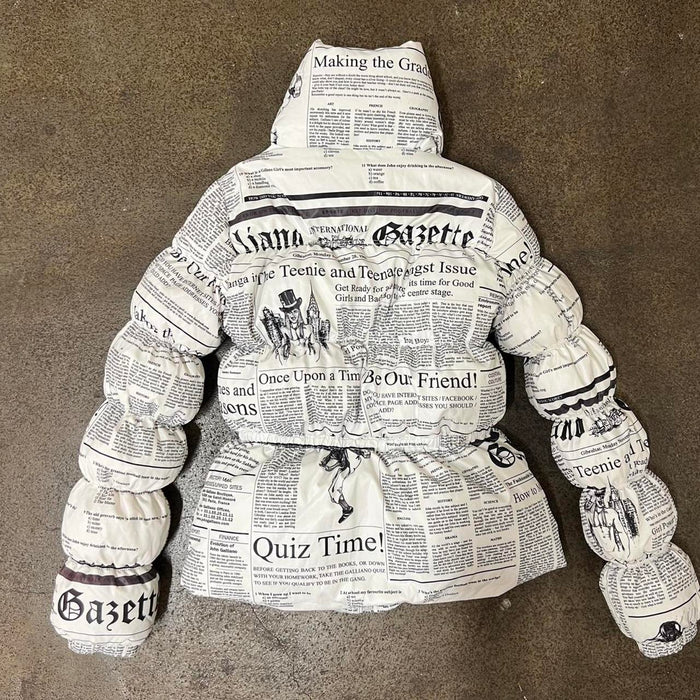 John Galliano newspaper puffer jacket